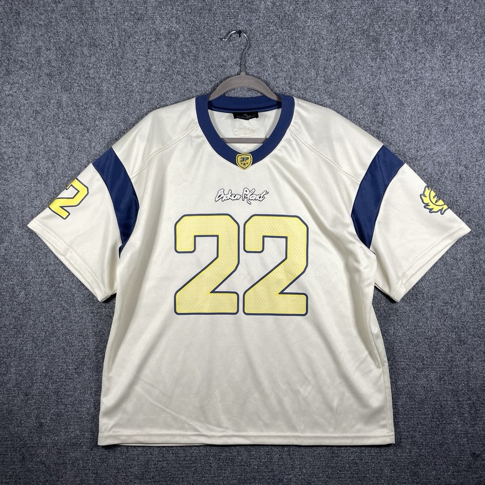 Broken Planet Yellow 22 Football Jersey T-Shirt SS24 Cream/Blue Mens Size XL